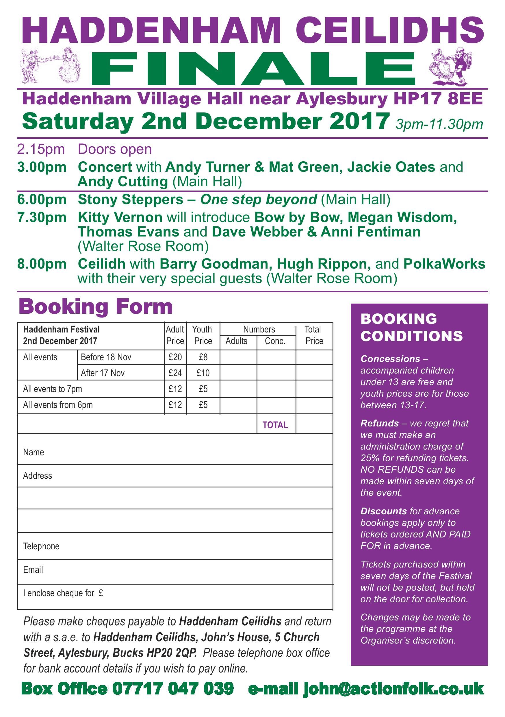Flyer for Haddenham Finale 2nd Decembr 2017
